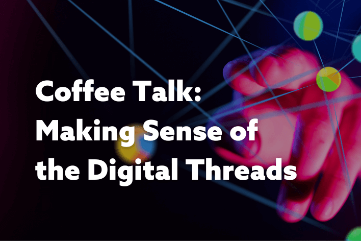 Digital threads with pink-lit hand in background and text overlay